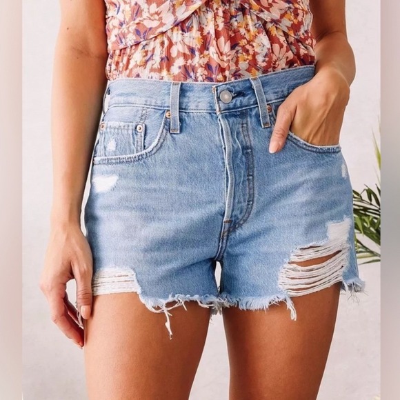 Levi's Pants - Levi's 501 Original High Rise Distressed Denim Shorts Medium Wash Size 25